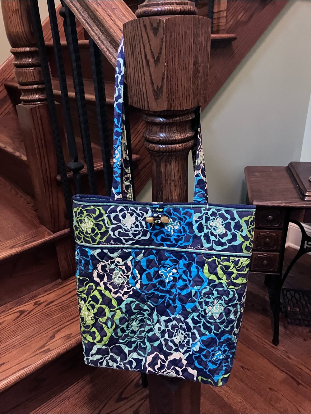 Vera Bradley Quilted Floral Tote in Blue & Green